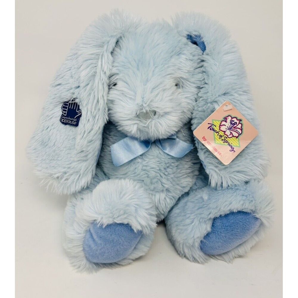Vintage Applause Plush Bunny 1988 Stuffed‎ Blue Fluffy Ribbon Sweet Pea Easter